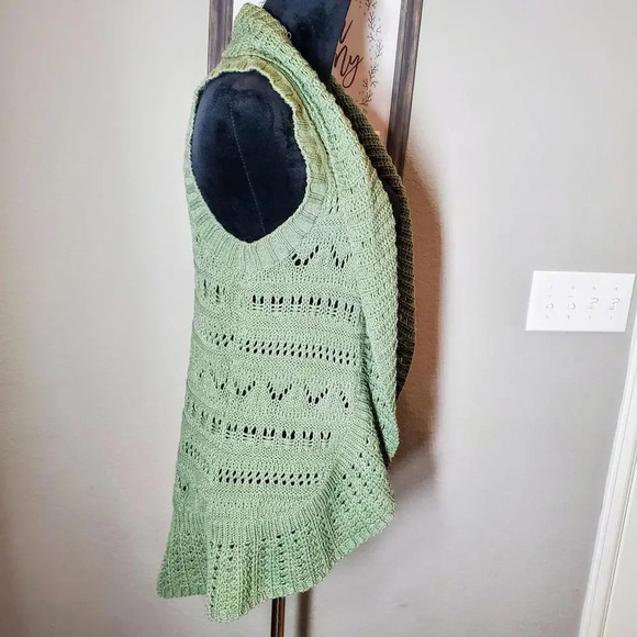 Sonoma Open Front Sweater Vest Cardigan Green Beige Size Small - Picture 7 of 12